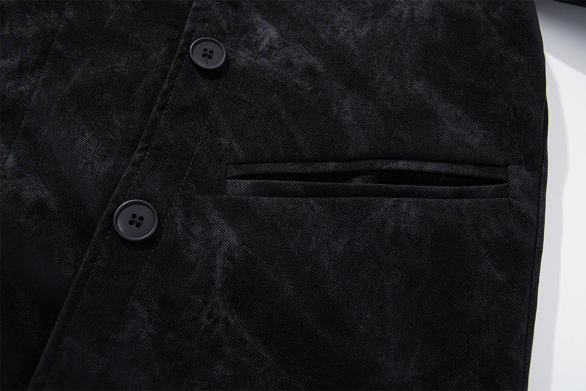 Double-Breasted Stand Collar Jacket – Vintage Washed Black