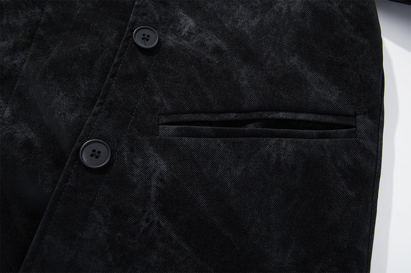 Double-Breasted Stand Collar Jacket – Vintage Washed Black
