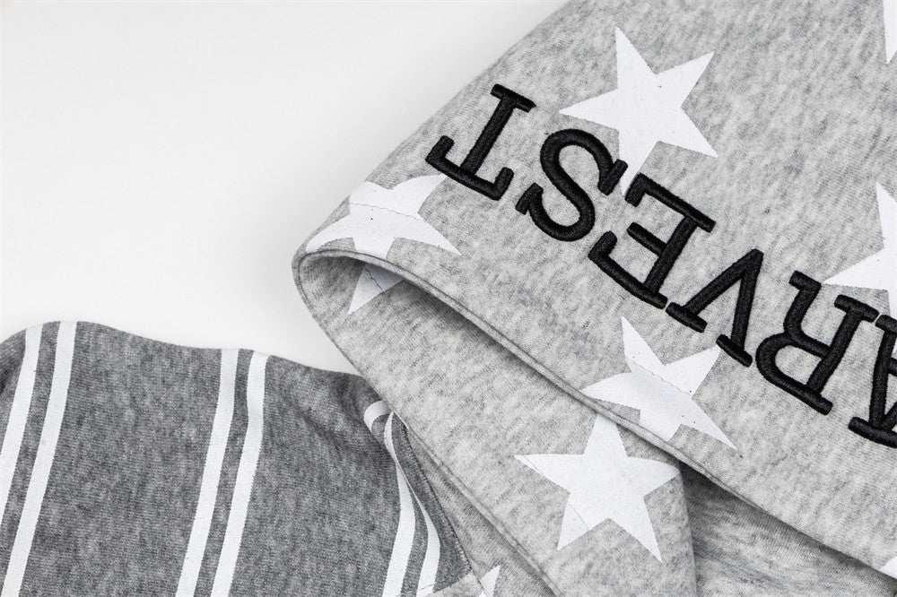 Star Print Zip-Up Hoodie with Striped Raglan Sleeves – Oversized Streetwear