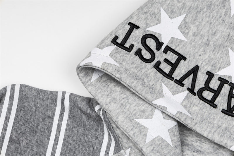 Star Print Zip-Up Hoodie with Striped Raglan Sleeves – Oversized Streetwear