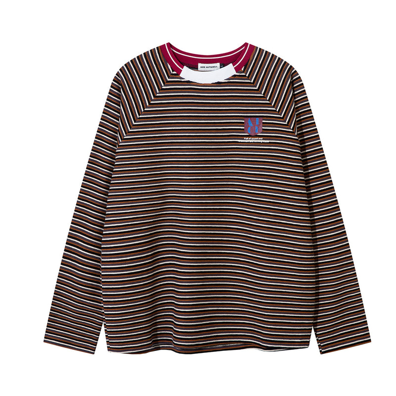 Striped Long Sleeve Crew Neck Shirt – Retro Campus Colorblock Tee