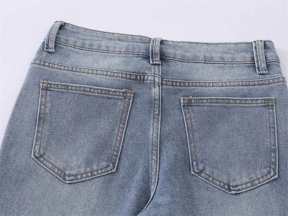 Jean homme flare wide leg – Délavage clair, fente latérale et étoiles