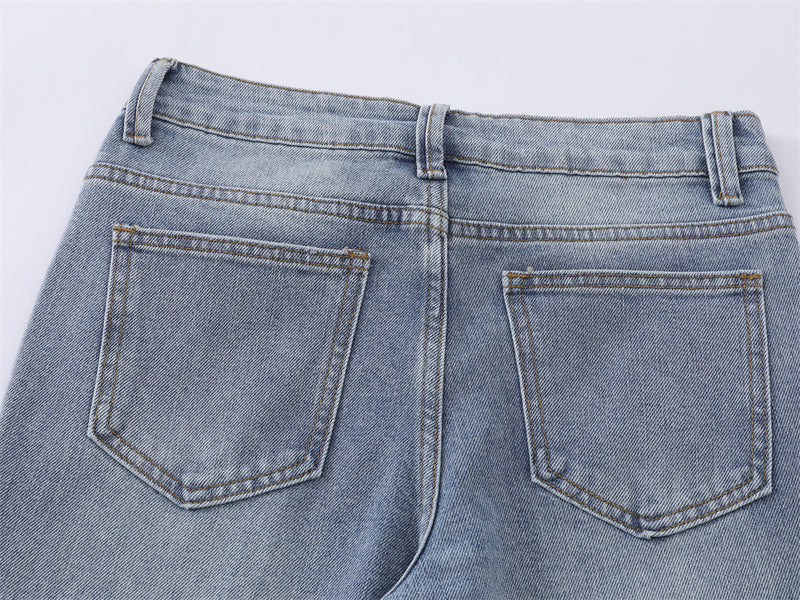 Jean homme flare wide leg – Délavage clair, fente latérale et étoiles
