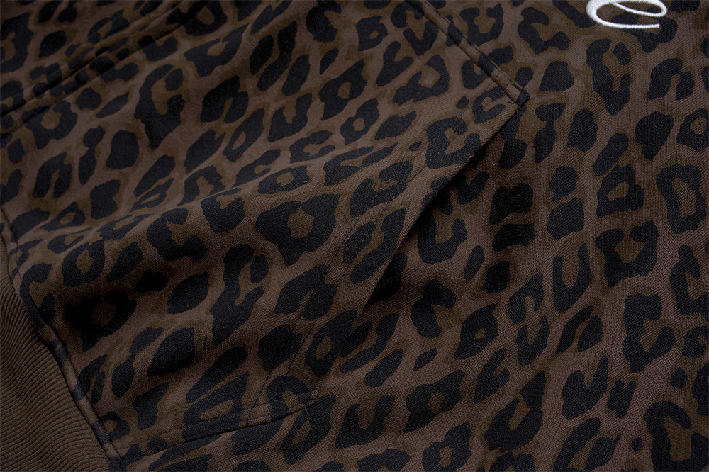 Leopard Print Zip-Up Hoodie – Men's Embroidered Oversized Jacket
