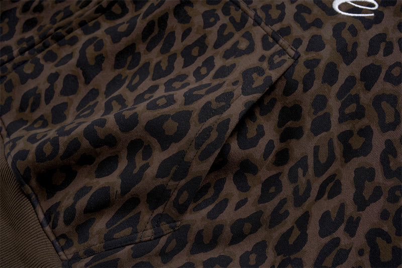 Leopard Print Zip-Up Hoodie – Men's Embroidered Oversized Jacket