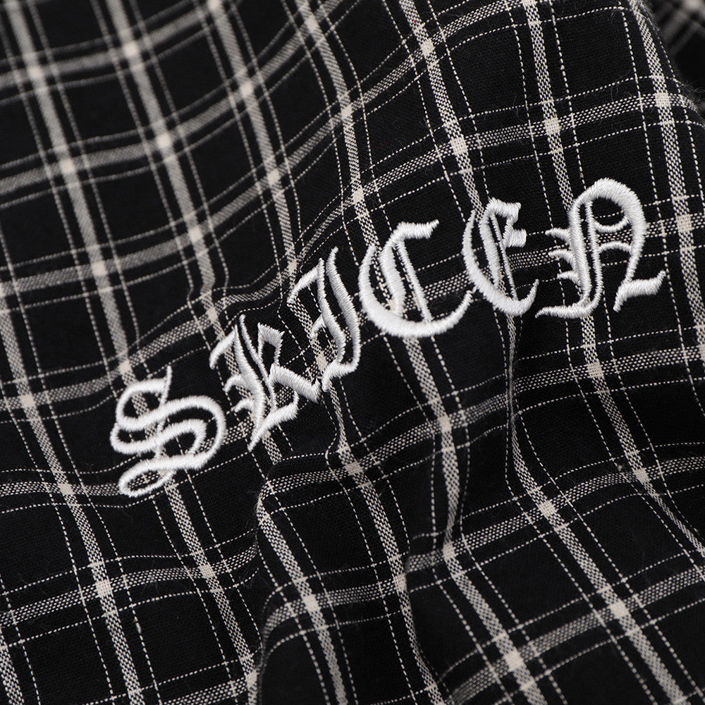 Plaid Long Sleeve Shirt – Graffiti Print & Old English Embroidery, Oversized Fit