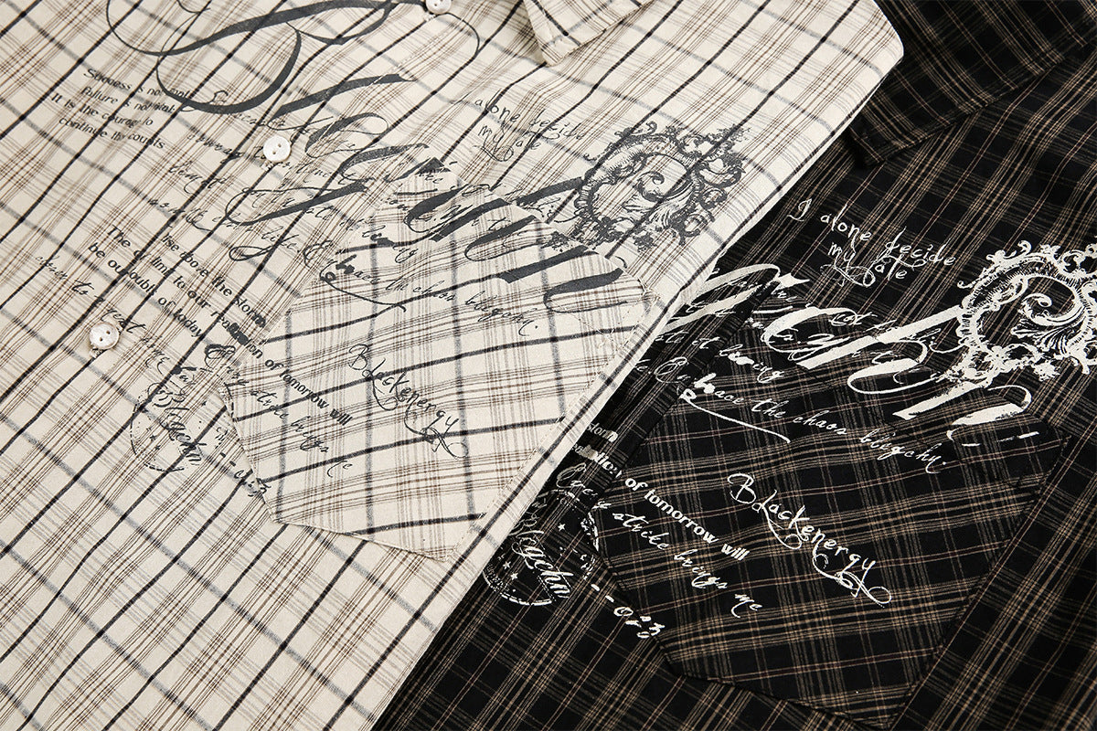 Camisa de Manga Larga de Cuadros para Hombre con Estampado Gráfico de Letras Vintage