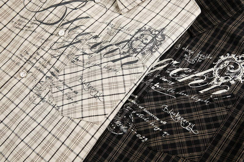 Camisa de Manga Larga de Cuadros para Hombre con Estampado Gráfico de Letras Vintage