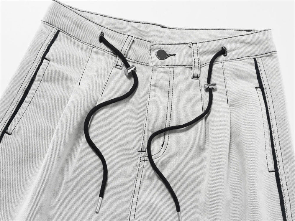Wide-Leg Jeans Men's Deconstructed Contrast Stitch Baggy Denim Pants