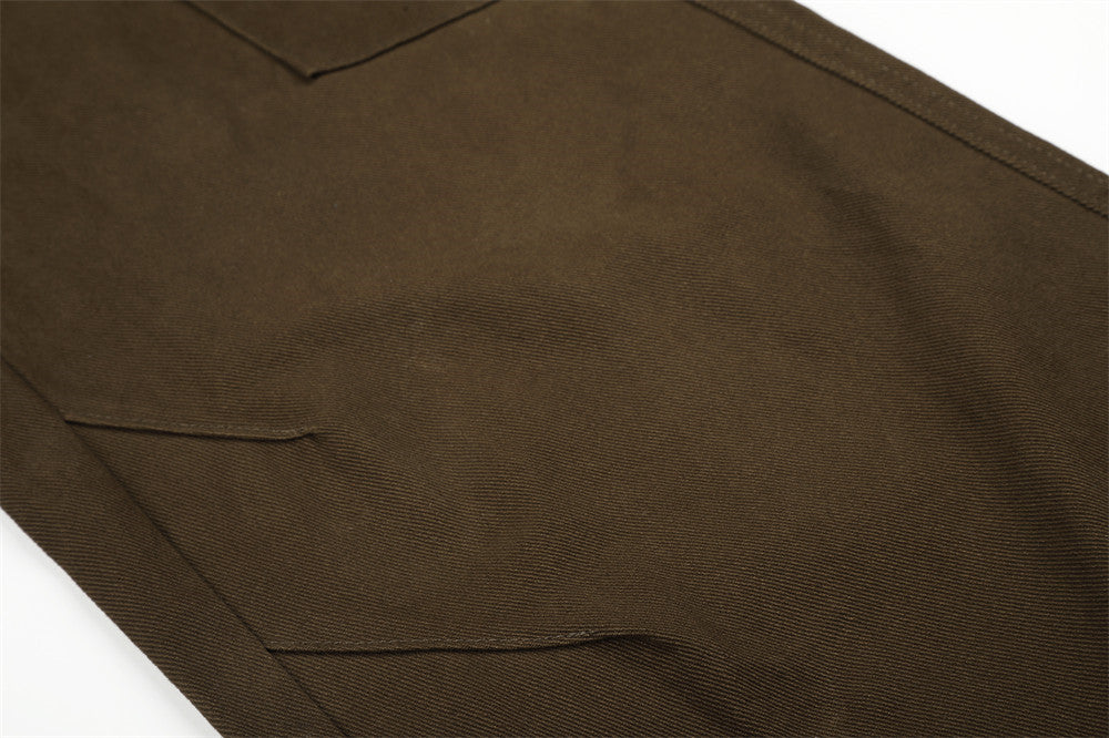 Men's Wide-Leg Cargo Pants with Leopard Fur Trim & Multi-Pocket Design