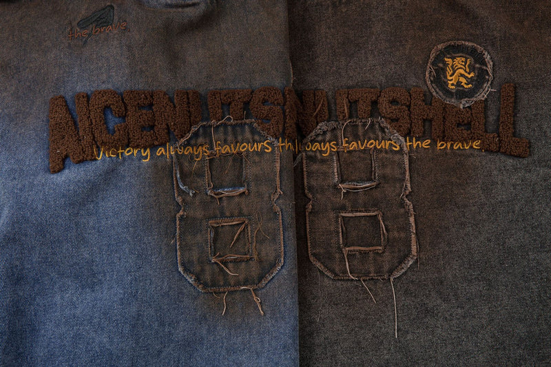 Washed Denim Hoodie Jacket – Boxy Fit with Embroidered Appliqué