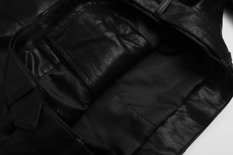 Faux Leather Biker Jacket – Oversized Stand Collar, Double-Breasted, Moto Style