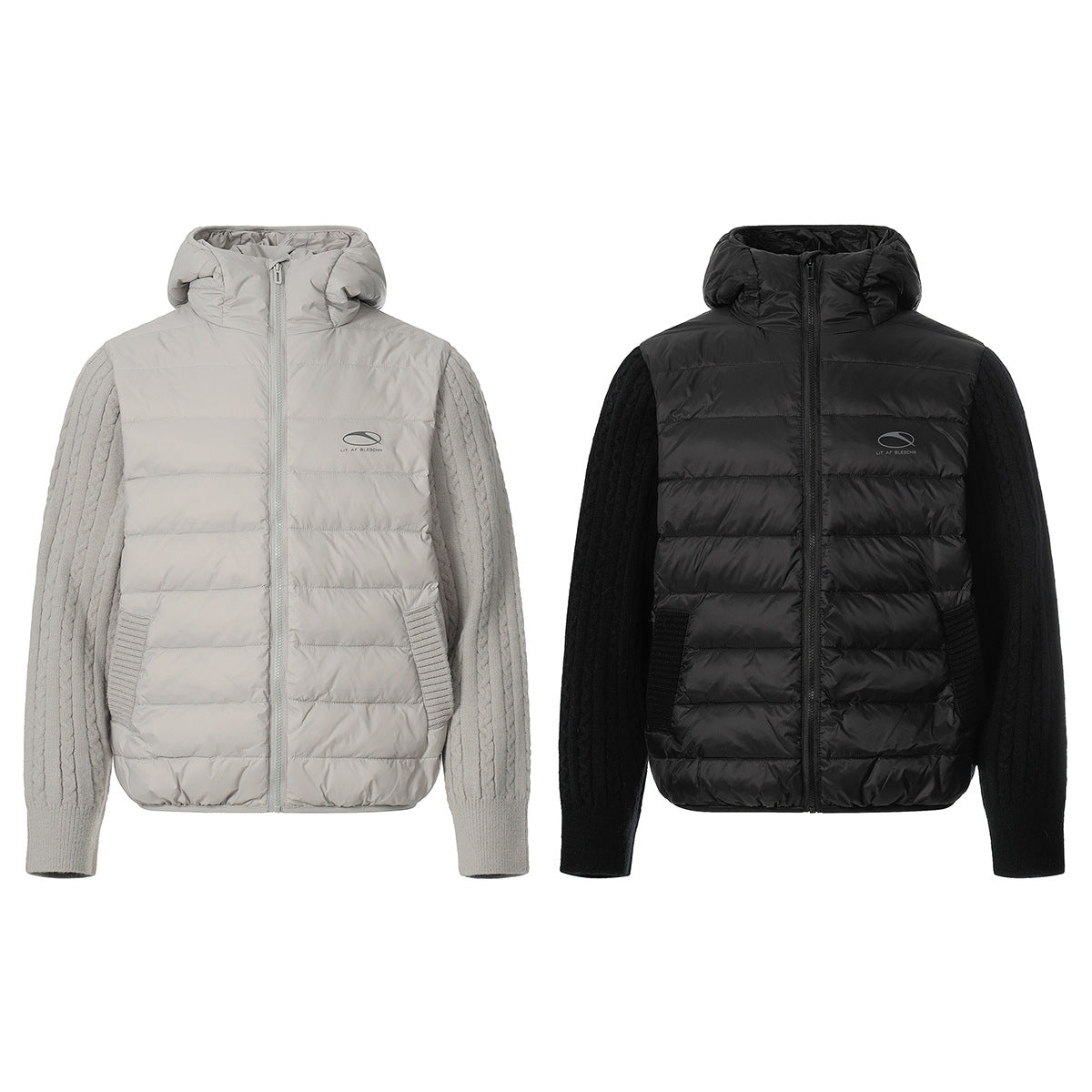 Hooded Puffer Vest Cable-Knit Sleeve Down Jacket – Retro Spliced Outerwear