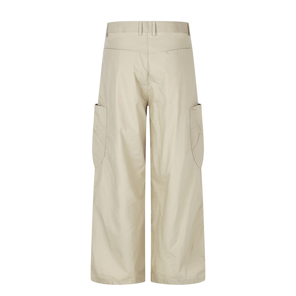 Wide-Leg Cargo Pants with Pleats and Large Side Pockets
