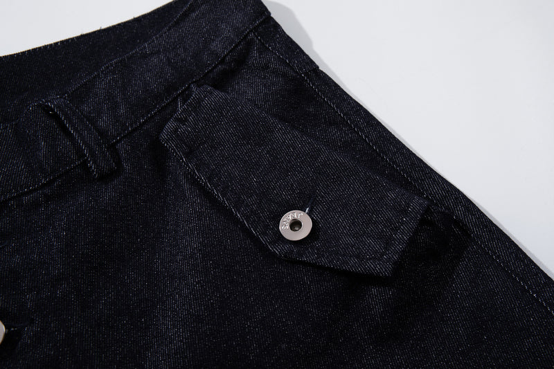 Conjunto de Cazadora Vaquera de Denim Índigo Sin Tratar y Vaqueros de Pierna Ancha con Cierres Metálicos