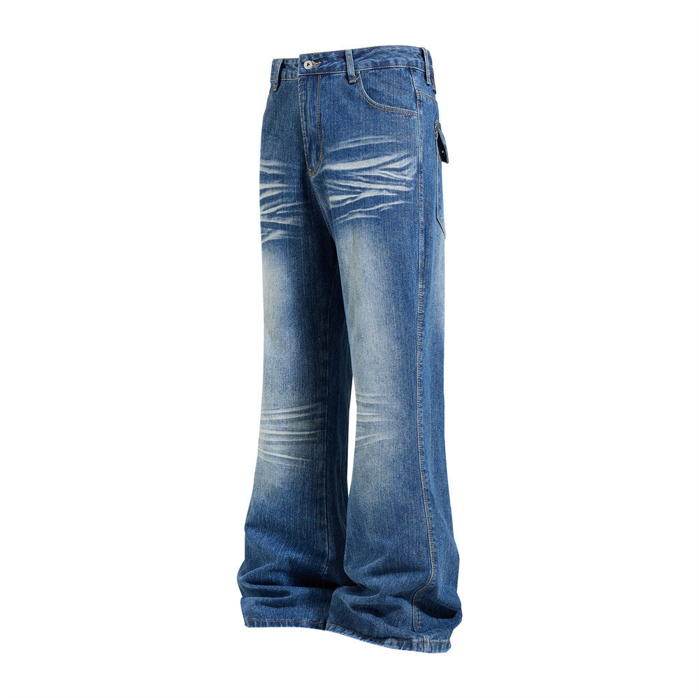 Men's Washed Distressed Flare Jeans – Wide Leg Relaxed Fit Denim