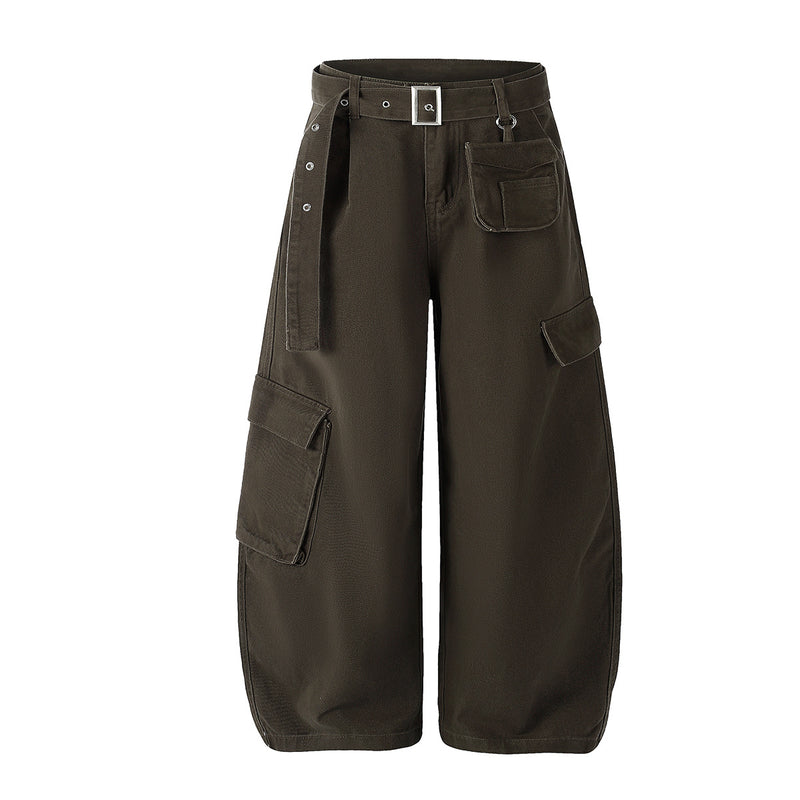 Wide-Leg Cargo Pants with Belt — Multi-Pocket Relaxed Fit