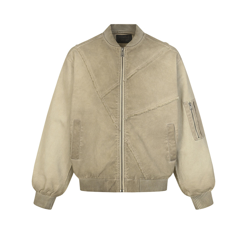 Dekonstruierte Patchwork-Bomberjacke – Gewaschener Vintage-Distressed-Baseballmantel