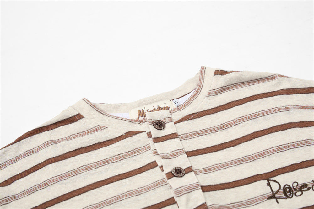 Men's Striped Long Sleeve Henley T-Shirt – Relaxed Fit