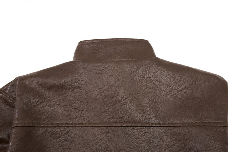 Men's Oversized PU Leather Bomber Jacket – Stand Collar Double-Breasted Snap