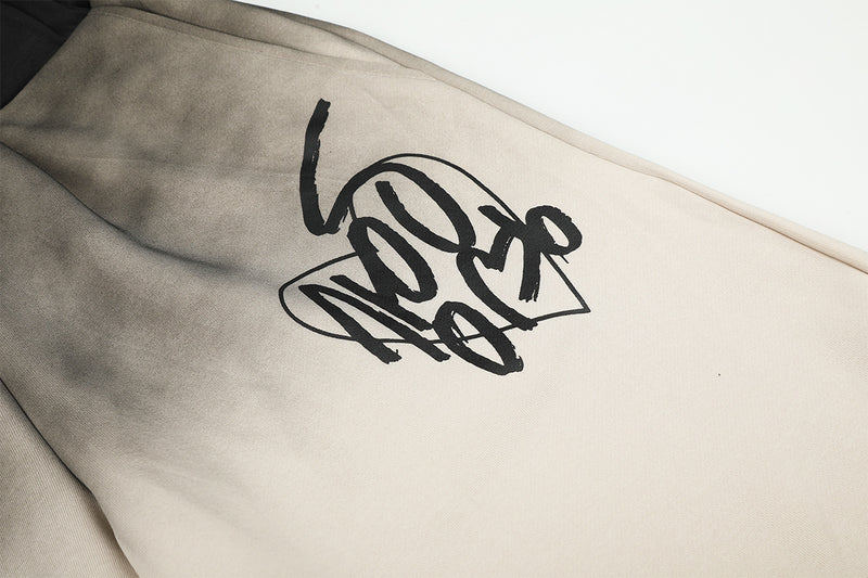 Wide-Leg Sweatpants with Iron Cross Graffiti Print – Washed Streetwear Baggy