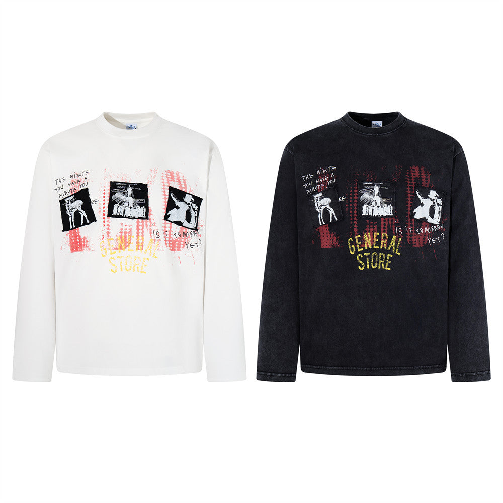 Long Sleeve Graphic T-Shirt Men – General Store Print, Relaxed Fit
