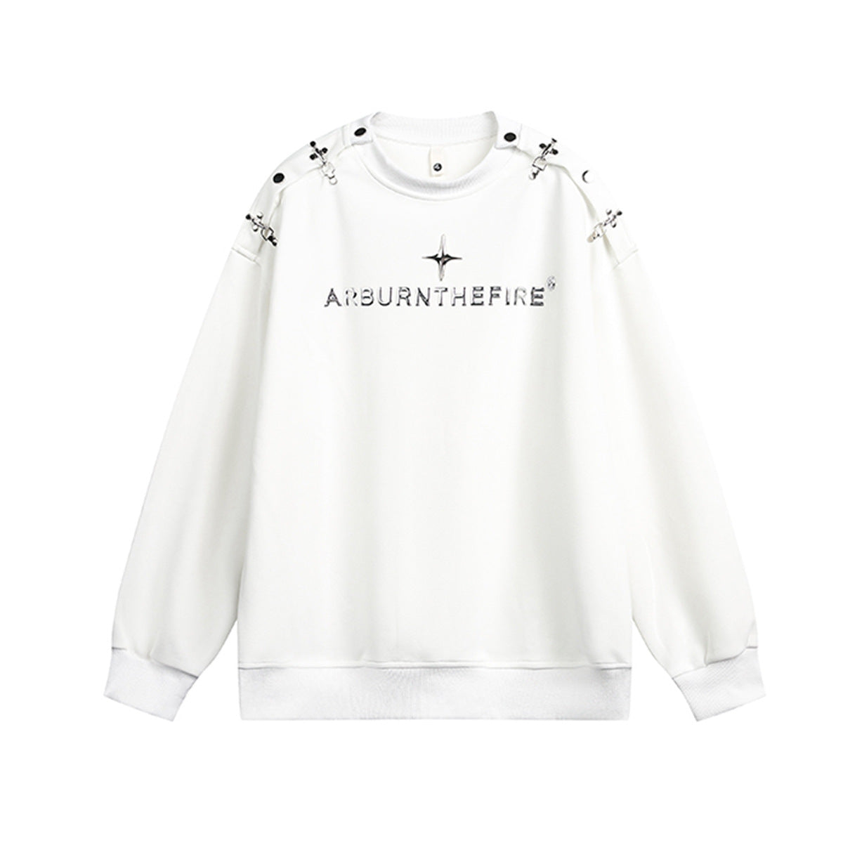 Sweat-shirt punk streetwear à col rond avec anneaux métalliques sur les épaules