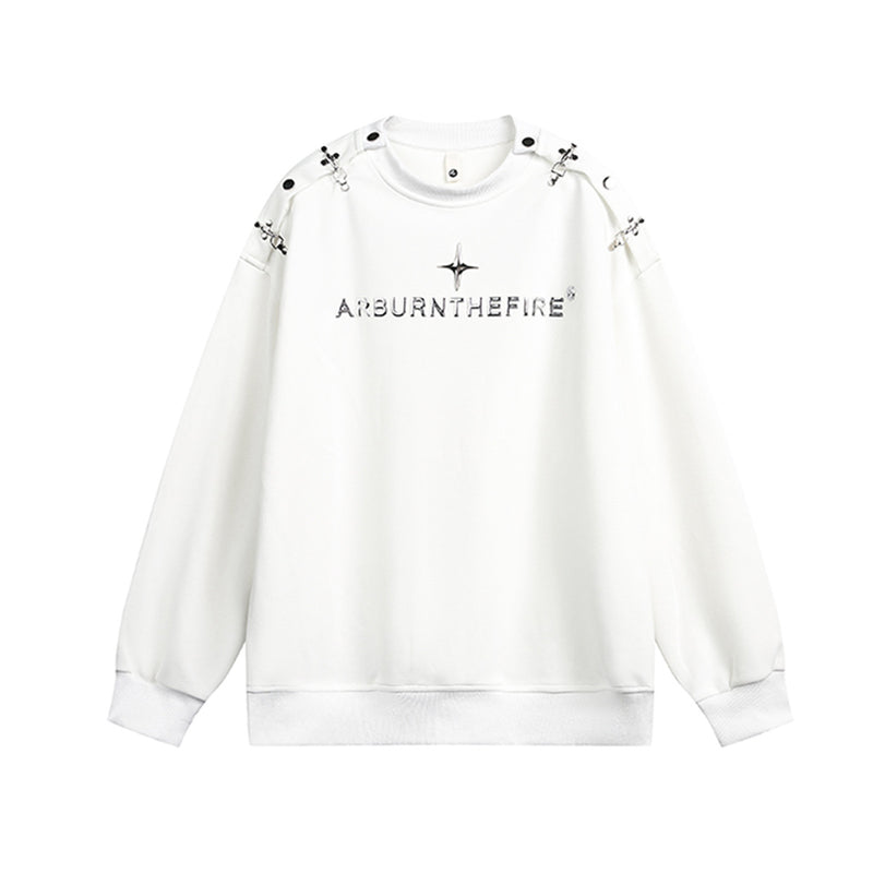 Sweat-shirt punk streetwear à col rond avec anneaux métalliques sur les épaules