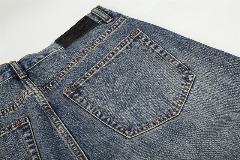 Wide-Leg Jeans Button-Fly Vintage Washed Distressed Denim