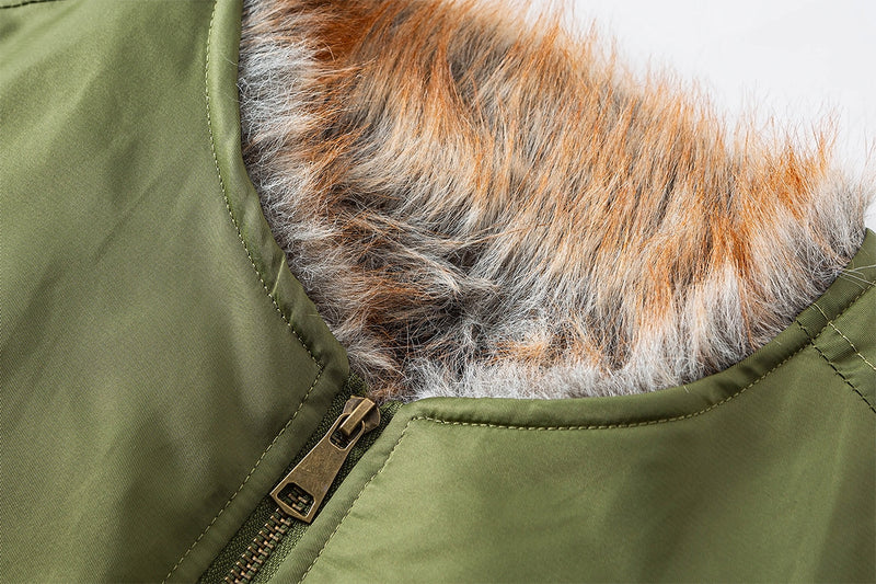 Faux Fur Collar Bomber Jacket with Quilted Lining