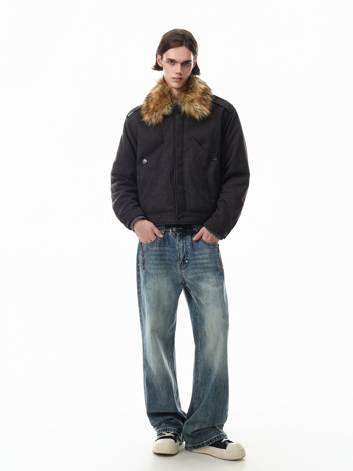 Fur Collar Padded Jacket – Retro American Lazy-Style Quilted Bomber