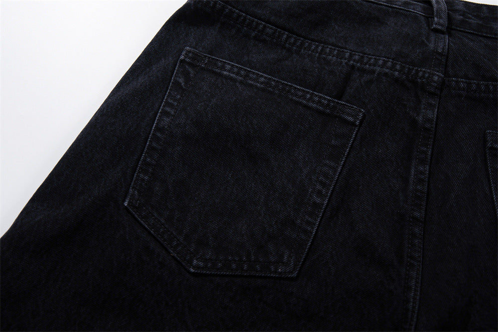 Wide-Leg Patchwork Jeans – Graffiti Print Panels & Studded Detail
