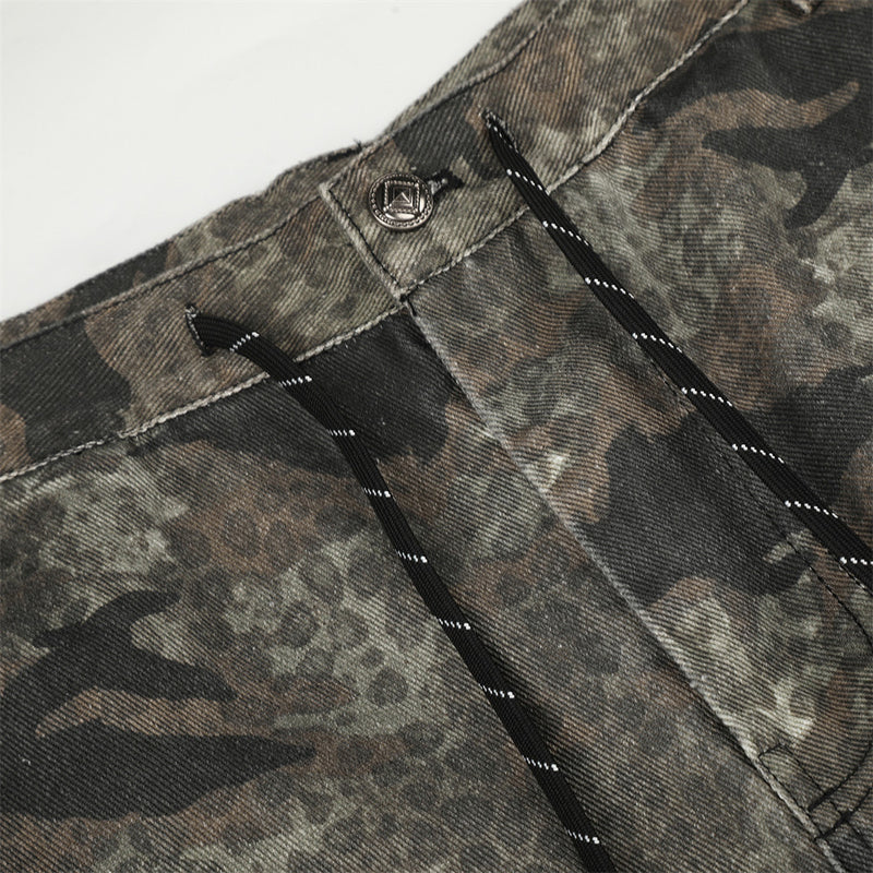 Camo-Cargohose – Wide Leg mit kontrastierendem Panel, Streetwear-Hose