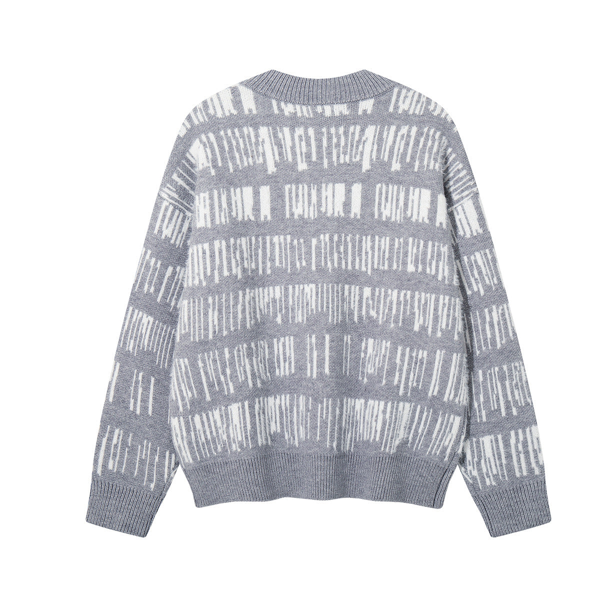 Abstract Stripe Jacquard Knit Sweater – Henley Neck, Oversized Fit