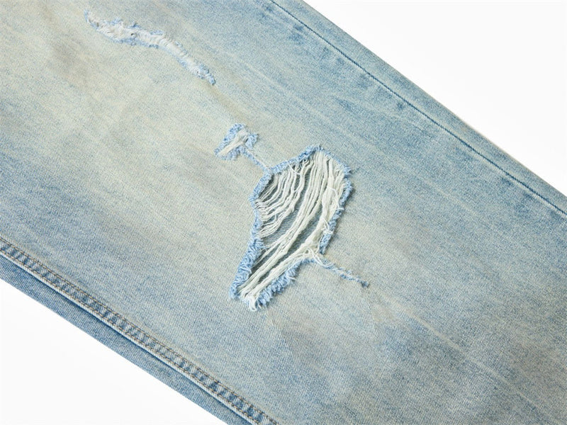 Wide-Leg Distressed Jeans – Light Wash Vintage Ripped Straight Denim