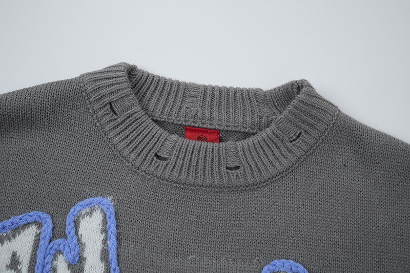 Pull en maille à lettres graffiti Wild Soul – Col rond oversize, style vintage américain