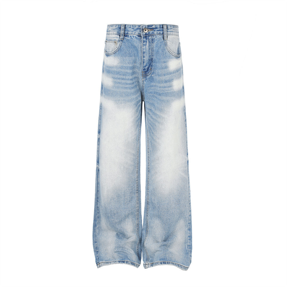 Jeans larges délavés à effet dégradé – Pantalon en denim droit ample pour homme