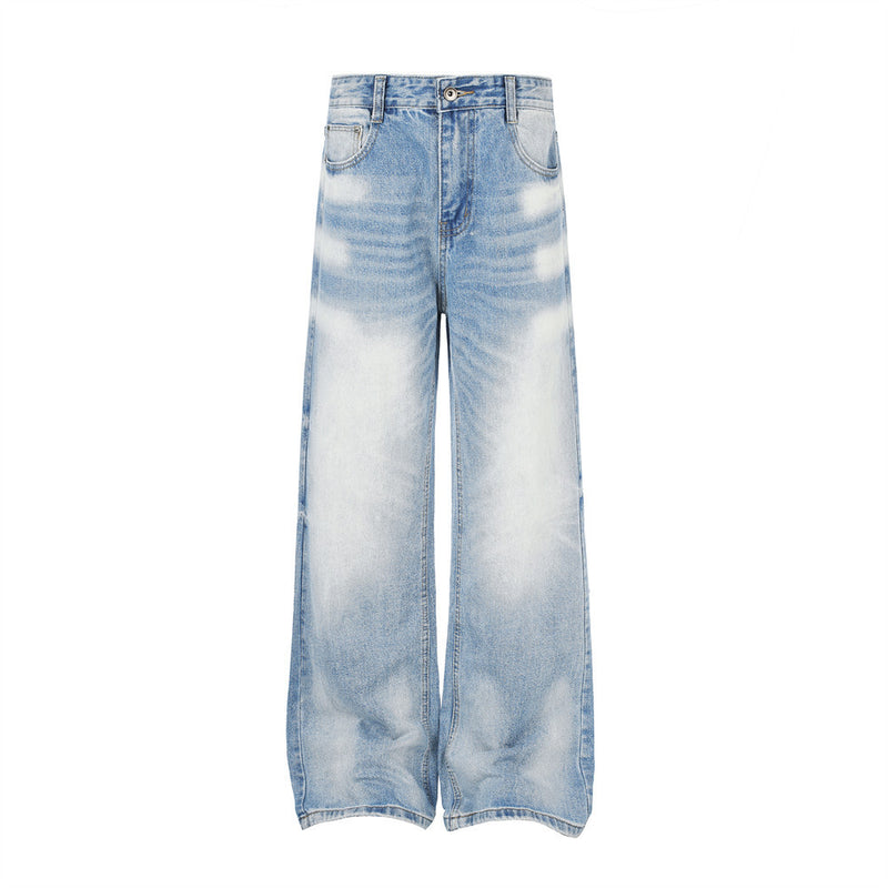 Jeans larges délavés à effet dégradé – Pantalon en denim droit ample pour homme