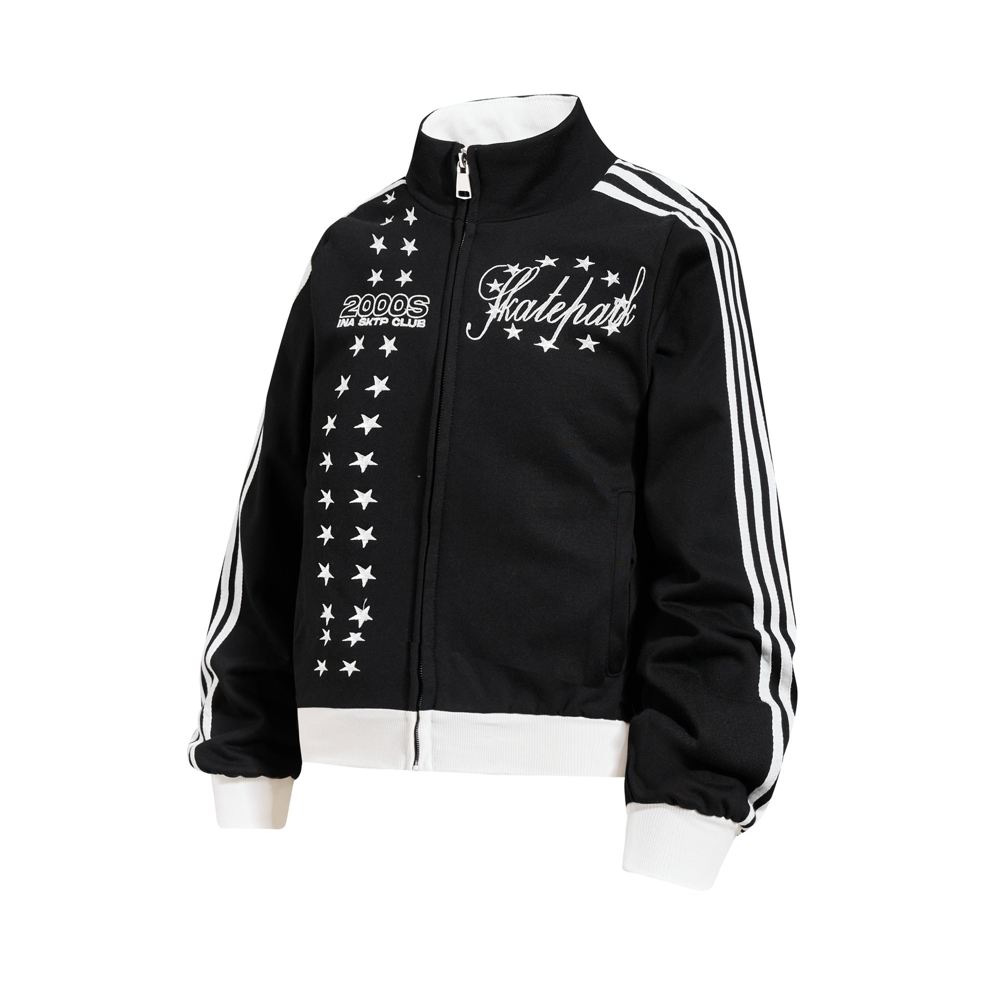 Skatepark-Trainingsjacke – Bestickte Sterne, College-Streifen & Retrojacke mit Reißverschluss