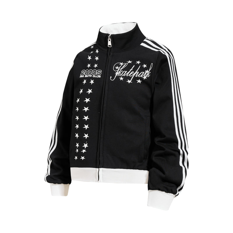 Skatepark-Trainingsjacke – Bestickte Sterne, College-Streifen & Retrojacke mit Reißverschluss