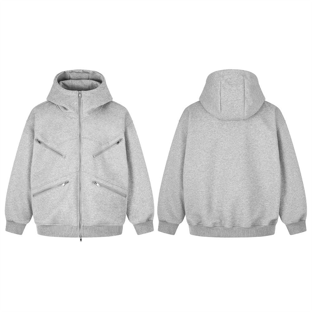 Oversize-Zip-Hoodie in Grau mit Details aus mehreren Reißverschlüssen