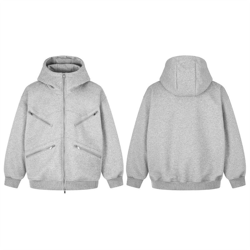 Oversize-Zip-Hoodie in Grau mit Details aus mehreren Reißverschlüssen