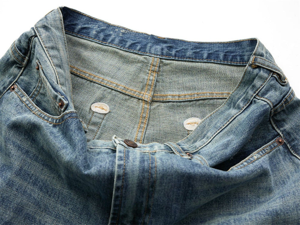 Wide-Leg Washed Vintage Blue Jeans – Men's Relaxed Straight Denim