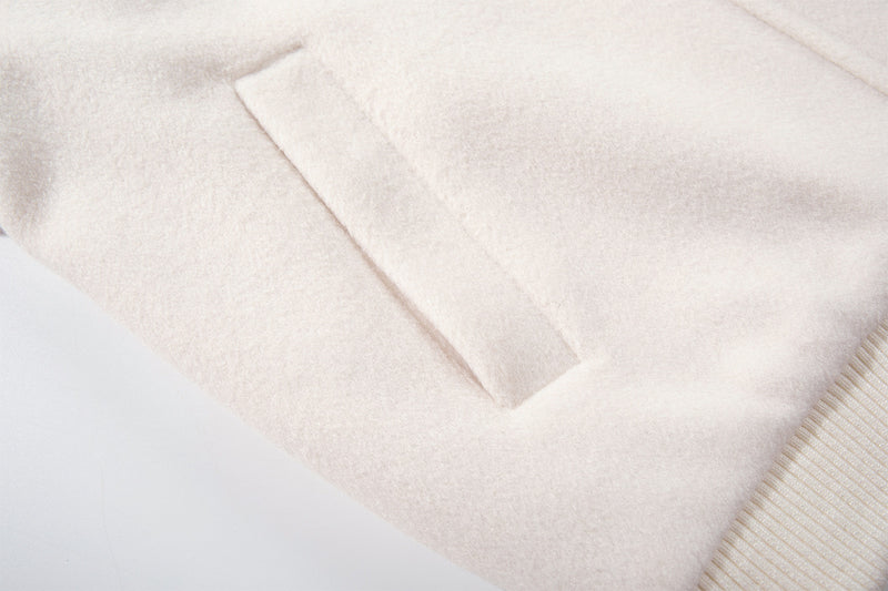 Wool Blend Bomber Jacket – Double-Layer Collar, Zip-Up Men's Coat