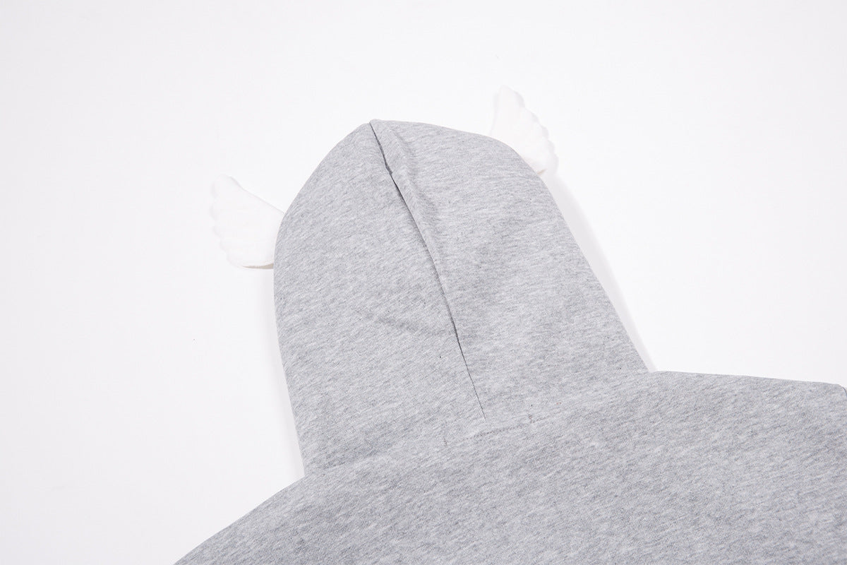 Sweat zippé gothique avec écusson chat brodé, ailes d’ange et capuche à oreilles de chat