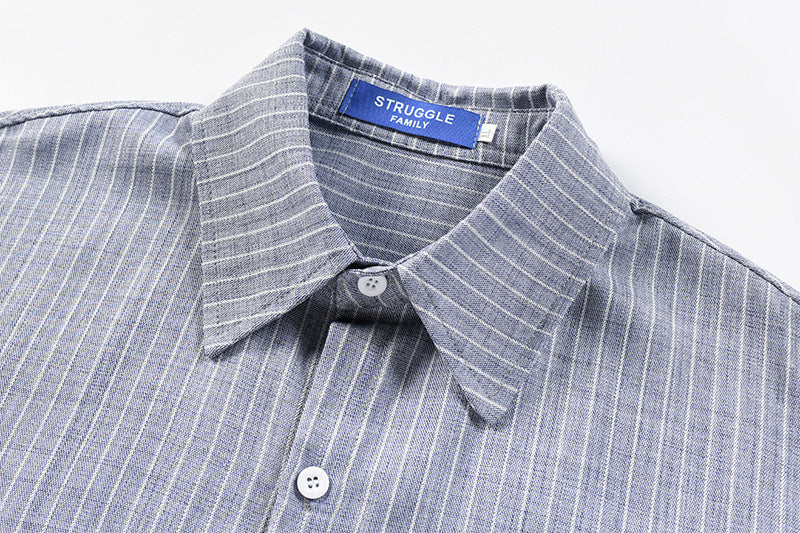 Stripe Long Sleeve Shirt with Rebellious Script Embroidery, Oversized Fit