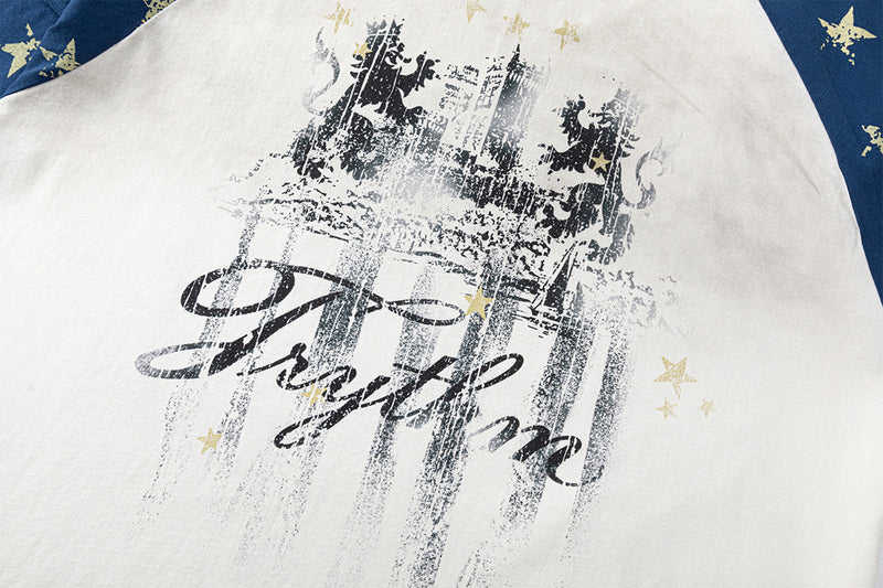 Long Sleeve Raglan Tee – Star-Print Sleeves & Vintage Heraldic Graphic