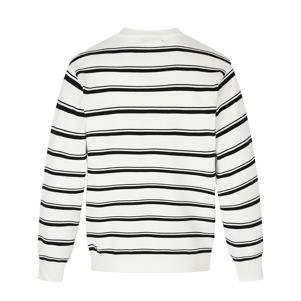 Pull polo homme à manches longues – Maille rayée à col tunisien