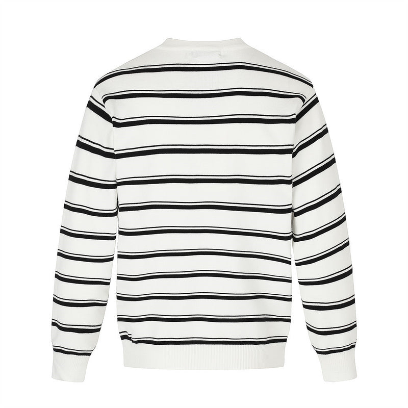 Pull polo homme à manches longues – Maille rayée à col tunisien