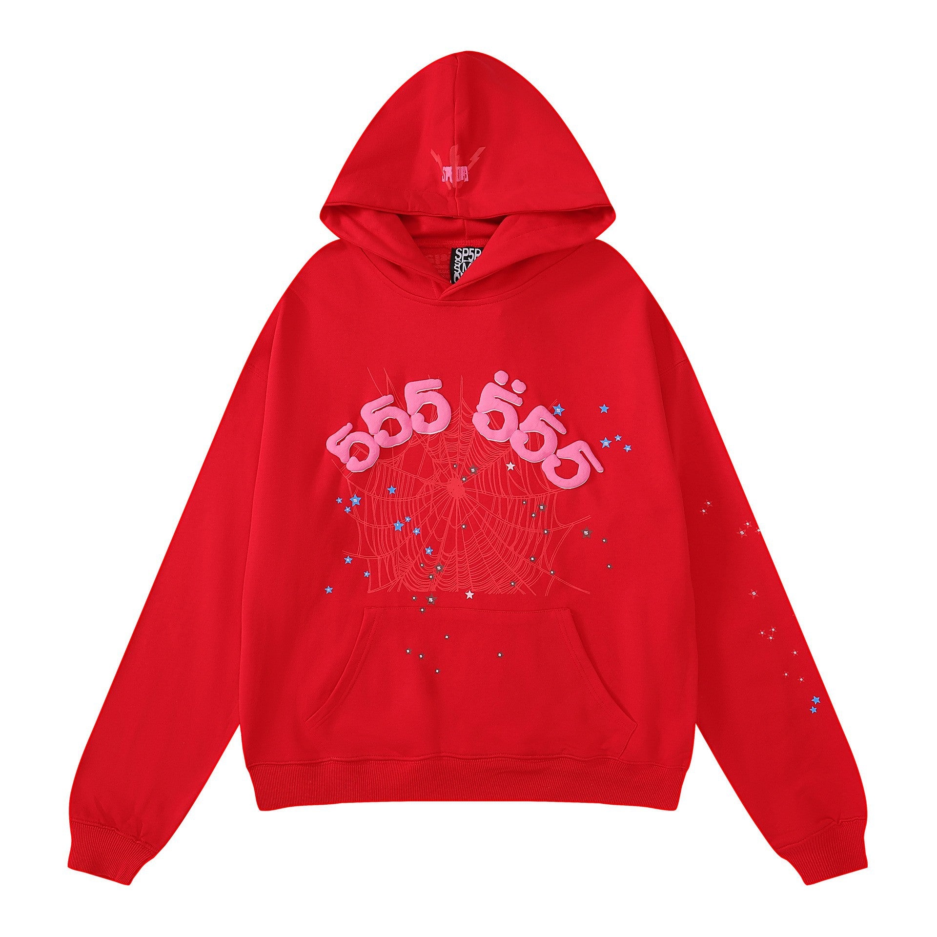 Sp5der “555” Web Hoodie – Red &amp; Pink 440GSM Heavyweight Oversized Streetwear Pullover